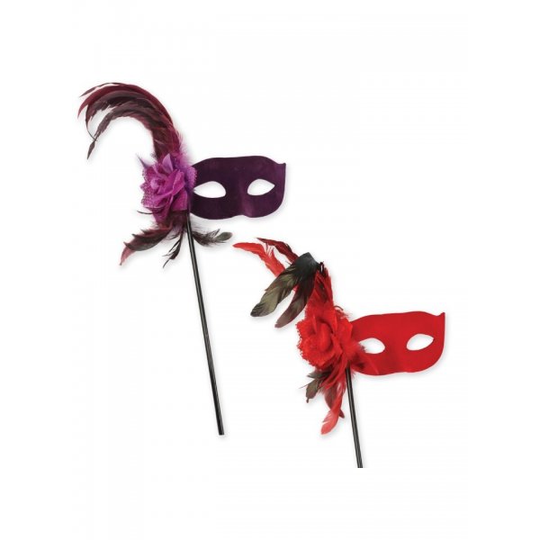 Αποκριάτικη Μάσκα Ματιών με Λουλούδι, Φτερό και Λαβή (2 χρώματα)